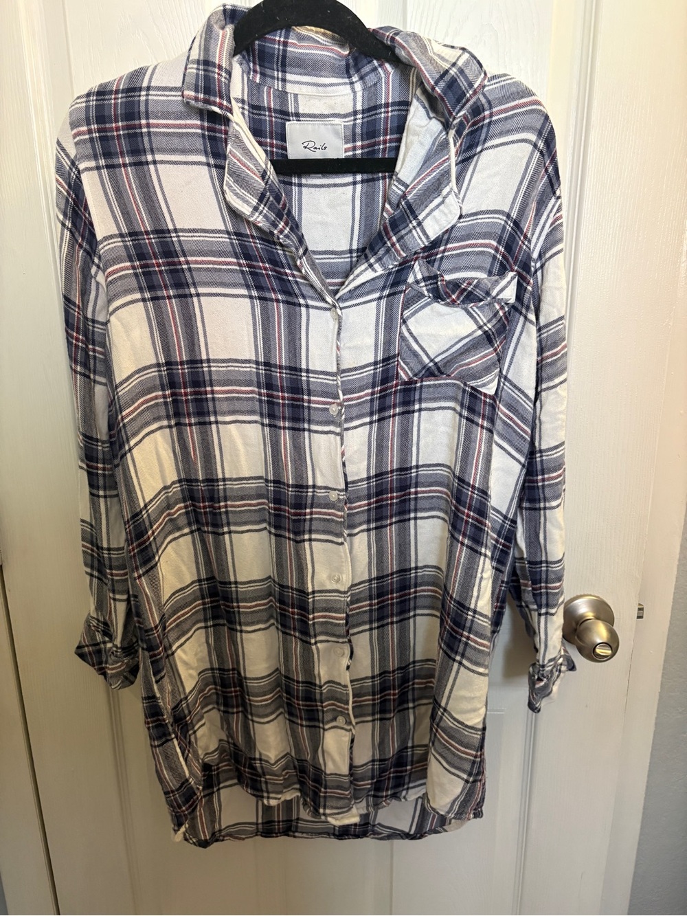 Rails White Plaid Button-Down Shirt with Navy & Red Stripes